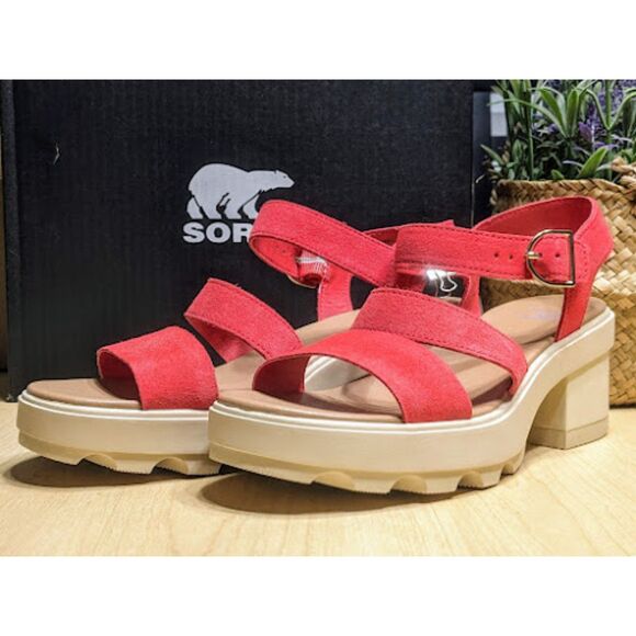 SOREL Red Glo Joanie Heel Ankle Strap Platform Sandals Women's 9.5 NIB - Picture 4 of 14